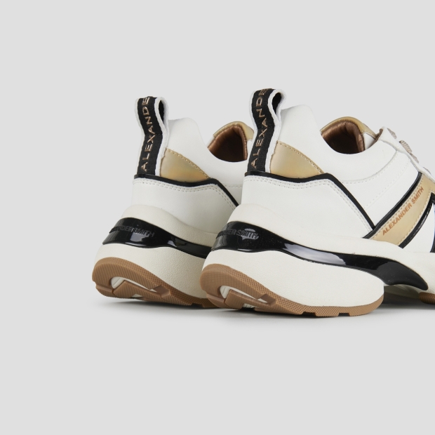 Sneakers Alexander Smith victoria woman in white leather with side logo and details in gold - 5