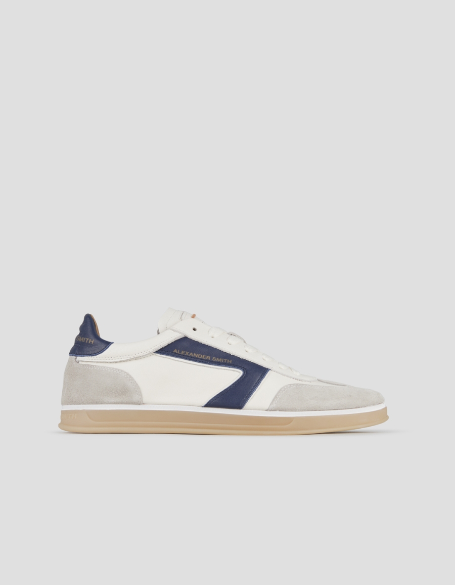 Sneakers Alexander Smith thames man in white leather, grey suede and blue logo - 1