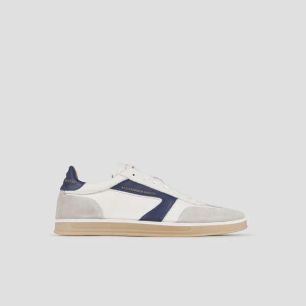 Sneakers Alexander Smith thames man in white leather, grey suede and blue logo - 1
