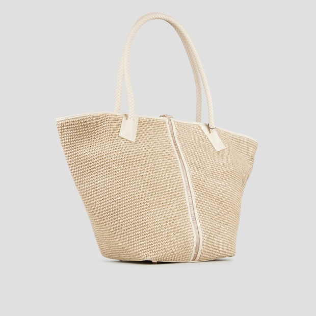 Sneakers Alexander Smith lauren large shoulder bag in beige raffia and woven handle - 3