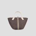 Lauren Medium handbag with shoulder strap in brown raffia and woven handle