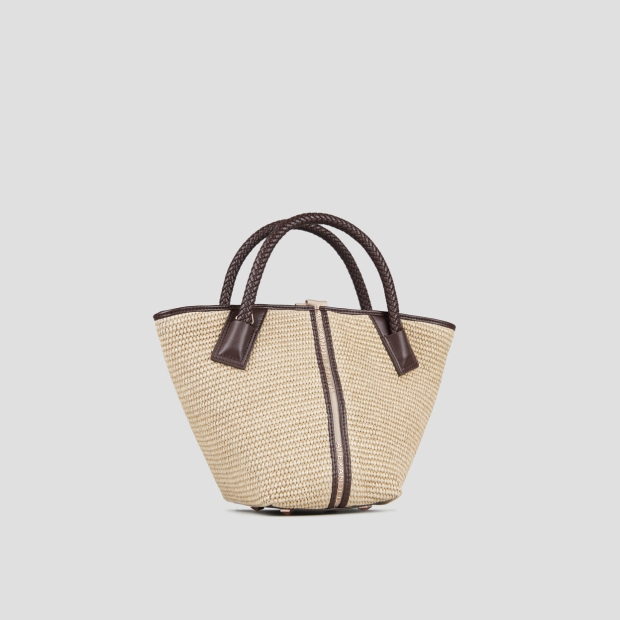 Sneakers Alexander Smith lauren small handbag with shoulder strap in beige raffia and woven brown handle - 3