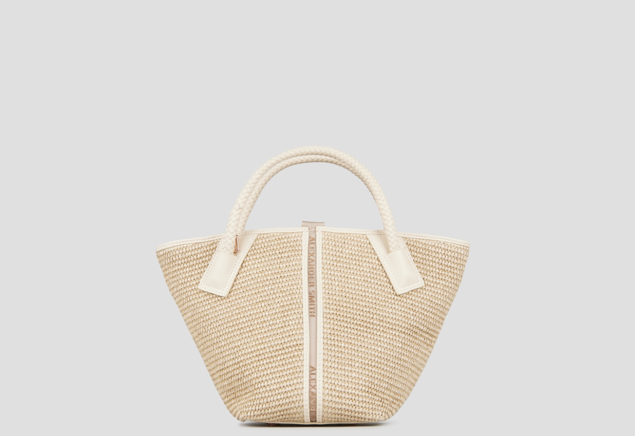 Sneakers Alexander Smith lauren small handbag with shoulder strap in beige raffia and woven cream handle - 1