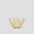 Lauren Small handbag with shoulder strap in beige raffia and woven cream handle