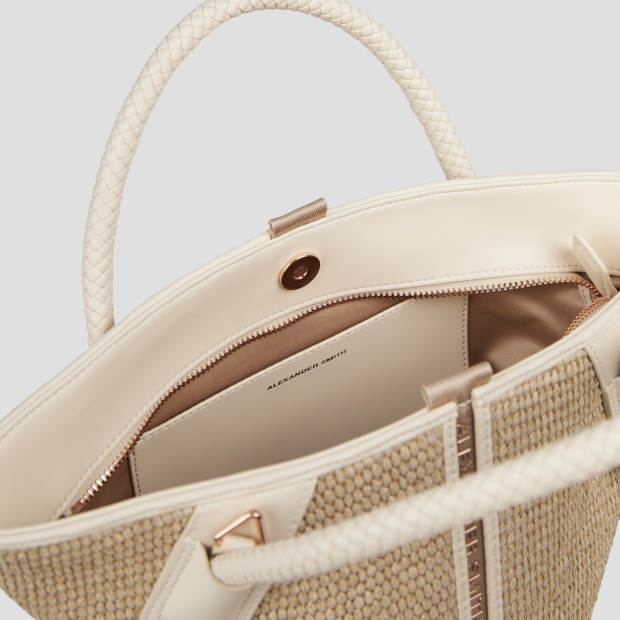 Sneakers Alexander Smith lauren small handbag with shoulder strap in beige raffia and woven cream handle - 5