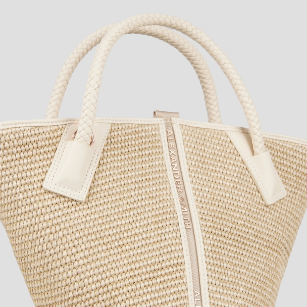 Sneakers Alexander Smith lauren small handbag with shoulder strap in beige raffia and woven cream handle - 6