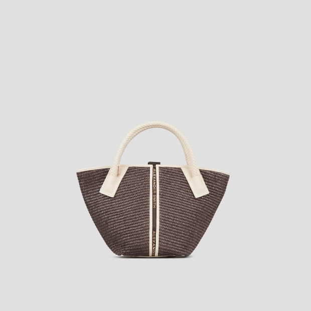 Sneakers Alexander Smith lauren small handbag with shoulder strap in brown raffia and woven cream handle - 1