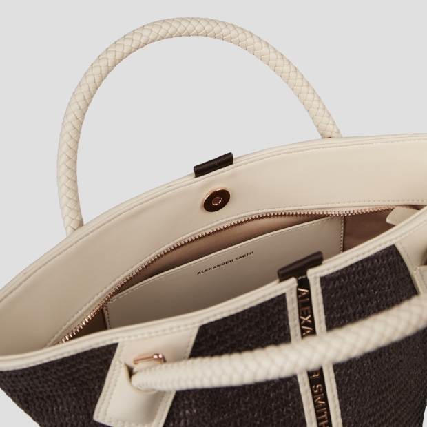 Sneakers Alexander Smith lauren small handbag with shoulder strap in brown raffia and woven cream handle - 5