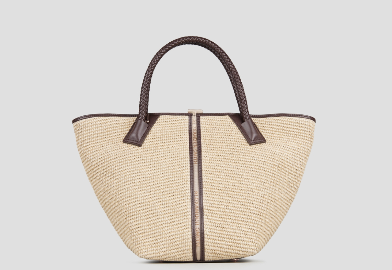 Sneakers Alexander Smith lauren medium handbag with shoulder strap in beige raffia and woven brown handle - 1