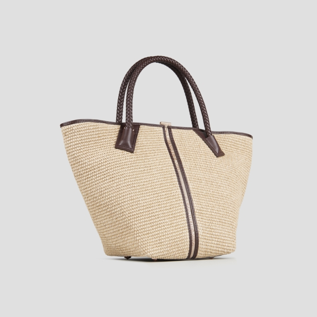 Sneakers Alexander Smith lauren medium handbag with shoulder strap in beige raffia and woven brown handle - 3