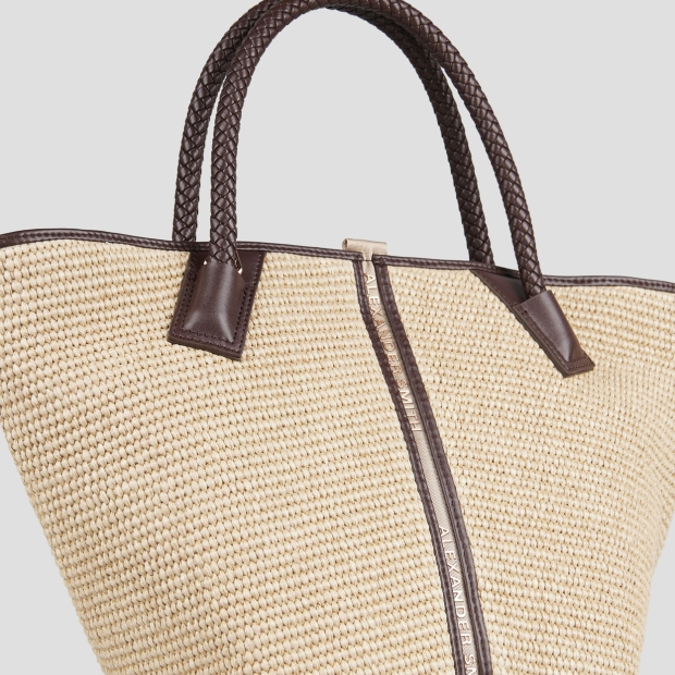 Sneakers Alexander Smith lauren medium handbag with shoulder strap in beige raffia and woven brown handle - 6