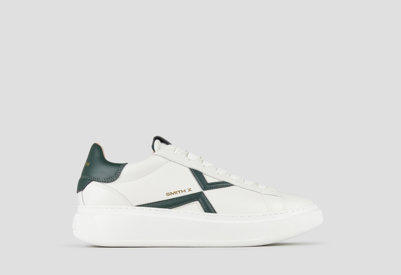 Sneakers Alexander Smith college man in white leather and green details - 1