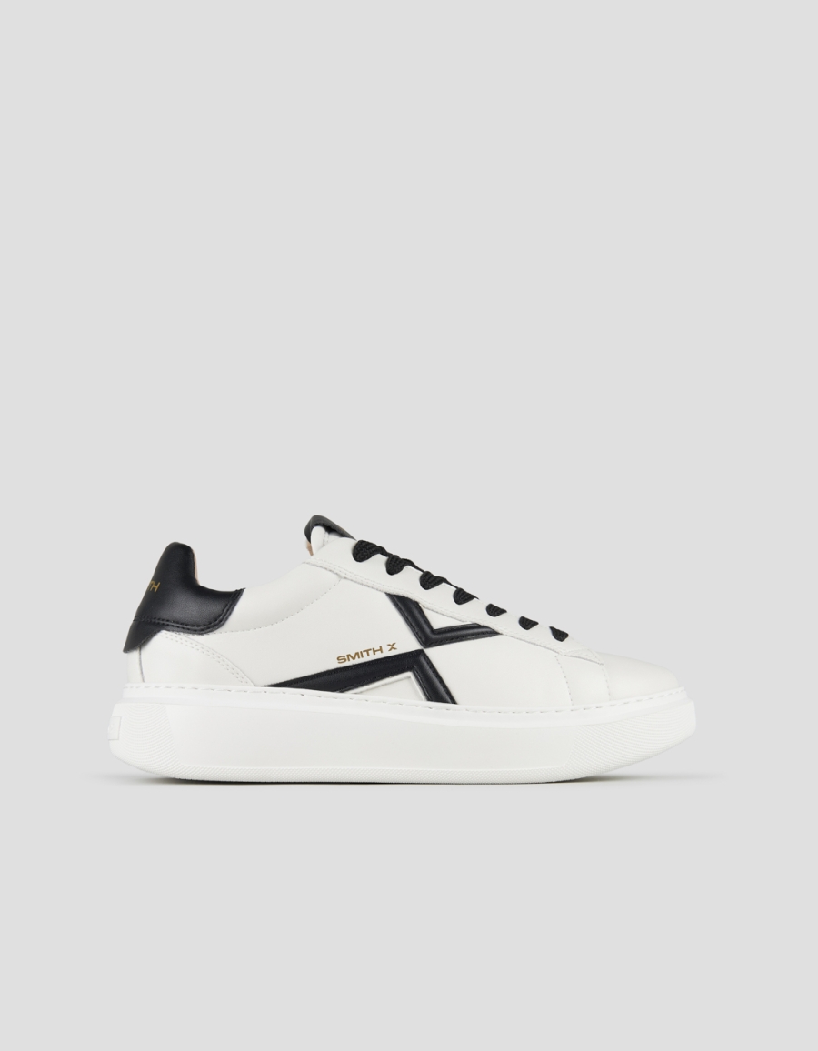 Sneakers Alexander Smith college man in white leather, black logo and back - 1