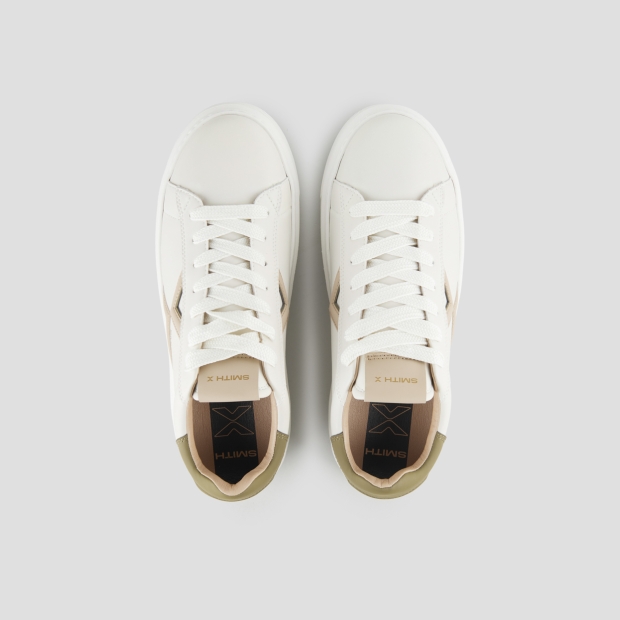 Sneakers Alexander Smith college man in white leather, ivory logo and green back - 6