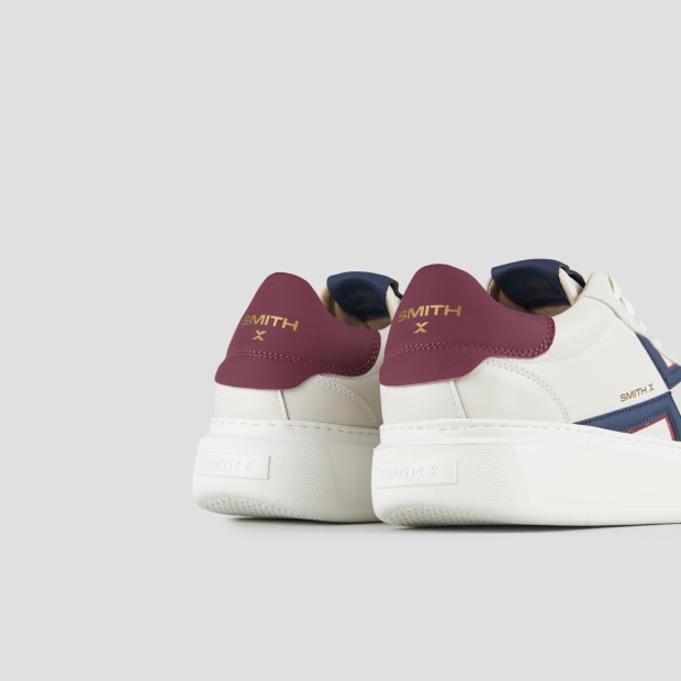 Sneakers Alexander Smith college man in white leather, blue logo and red back - 5