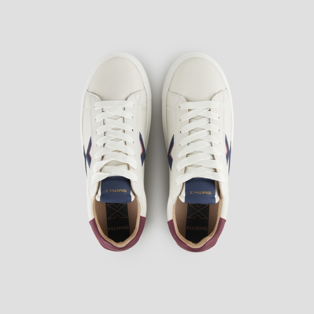 Sneakers Alexander Smith college man in white leather, blue logo and red back - 6