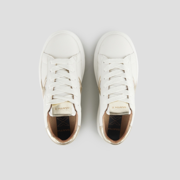 Sneakers Alexander Smith college woman in white with laminated gold logo and back - 6