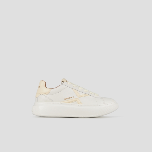 Sneakers Alexander Smith college woman in white with pastel yellow logo and back - 1