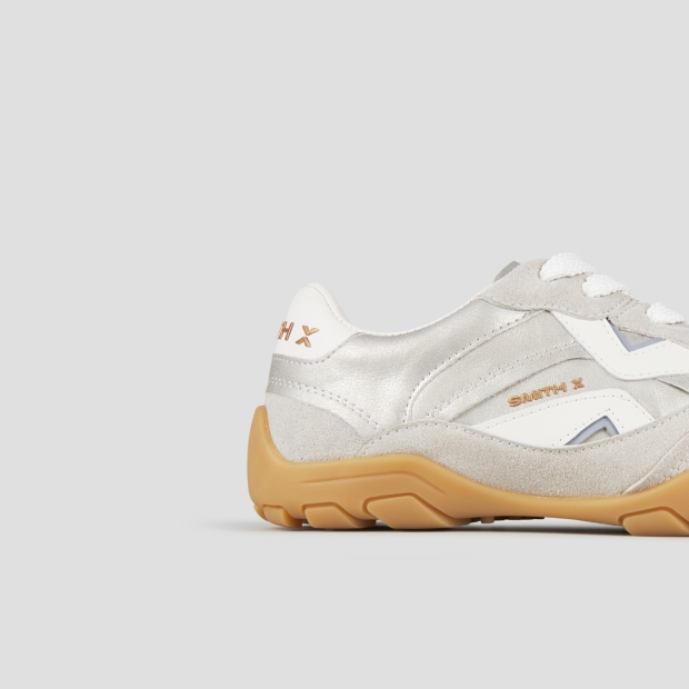 Sneakers Alexander Smith mist woman in grey suede and silver laminated, with white heel and logo - 3