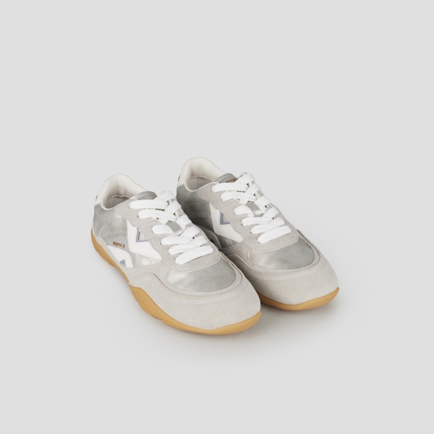 Sneakers Alexander Smith mist woman in grey suede and silver laminated, with white heel and logo - 4