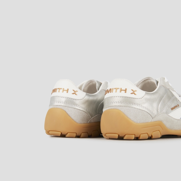 Sneakers Alexander Smith mist woman in grey suede and silver laminated, with white heel and logo - 5