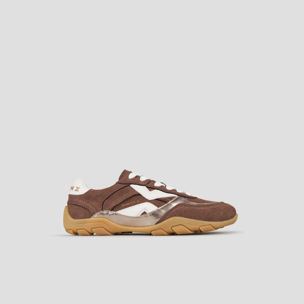 Sneakers Alexander Smith mist woman in brown with suede and laminate inserts, white heel and logo - 1