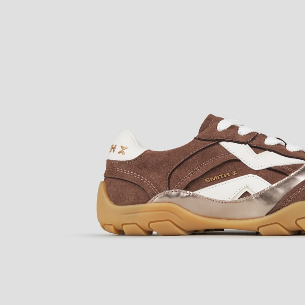 Sneakers Alexander Smith mist woman in brown with suede and laminate inserts, white heel and logo - 3