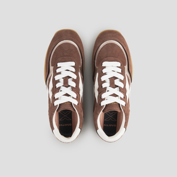 Sneakers Alexander Smith mist woman in brown with suede and laminate inserts, white heel and logo - 6