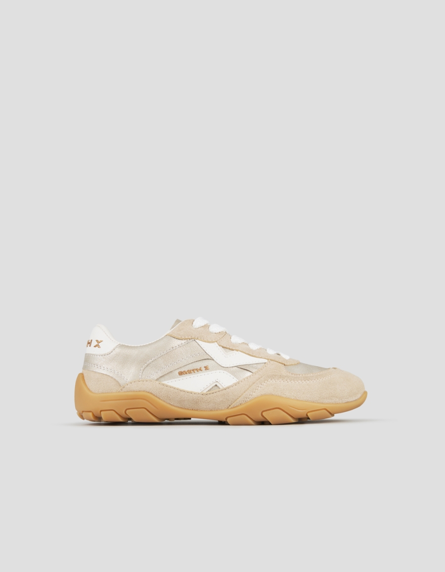 Sneakers Alexander Smith mist woman in sand suede and gold laminated, with white heel and logo - 1