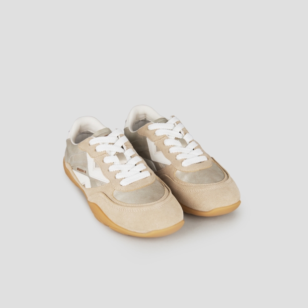 Sneakers Alexander Smith mist woman in sand suede and gold laminated, with white heel and logo - 4