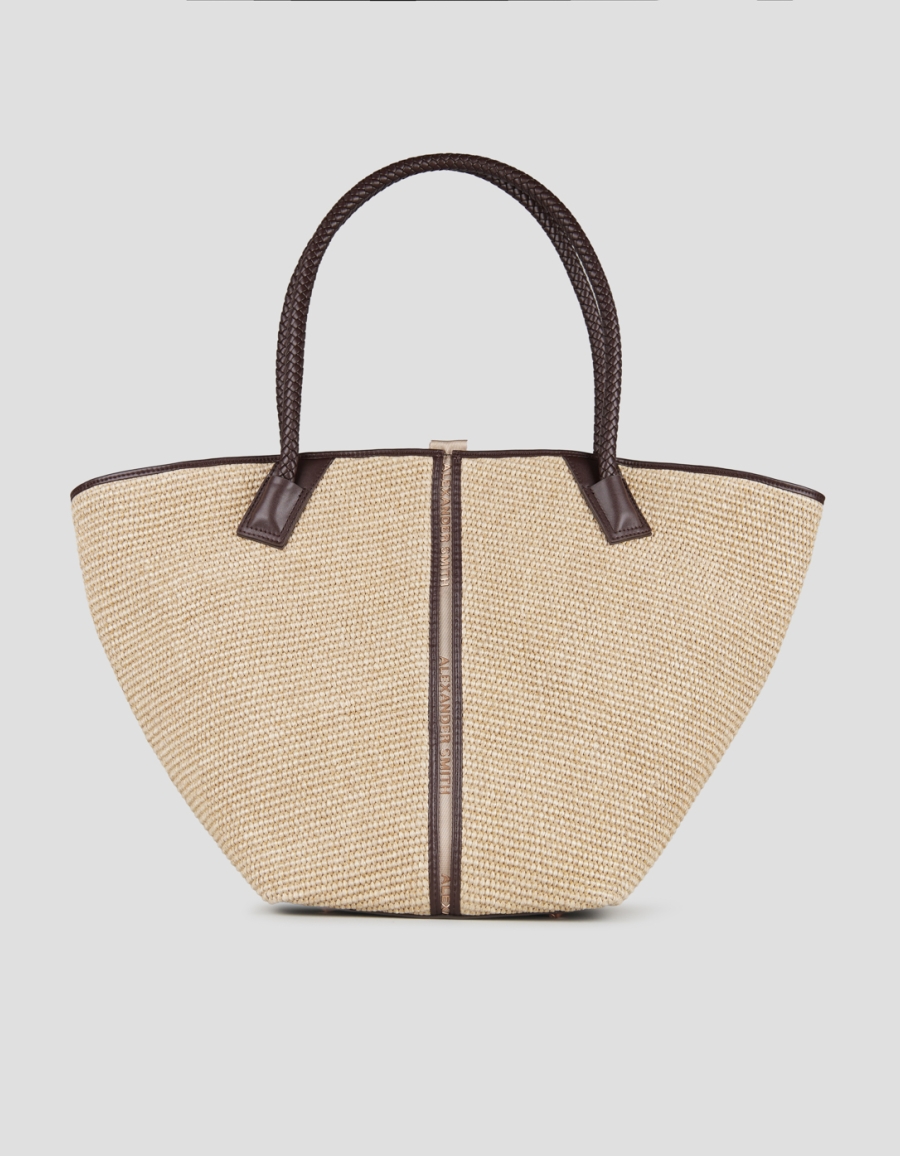 Sneakers Alexander Smith lauren large shoulder bag in beige rafia and brown woven handle - 1