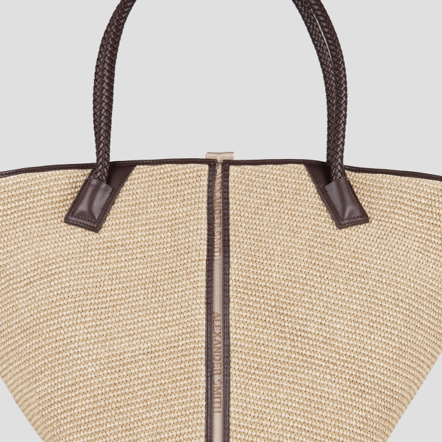 Sneakers Alexander Smith lauren large shoulder bag in beige rafia and brown woven handle - 6