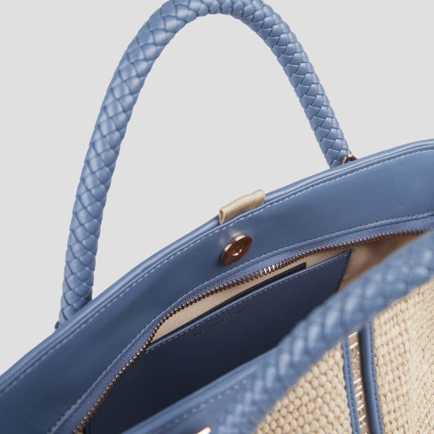 Sneakers Alexander Smith lauren small handbag with shoulder strap in beige raffia and woven azure handle - 5