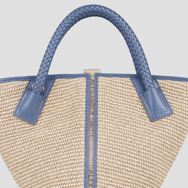 Sneakers Alexander Smith lauren small handbag with shoulder strap in beige raffia and woven azure handle - 6