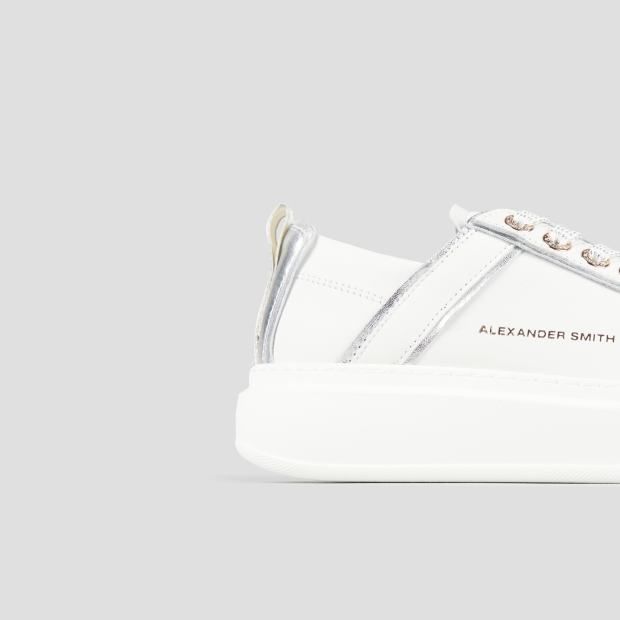 Sneakers Alexander Smith wembley woman deconstructed in white leather and silver laminated details - 3