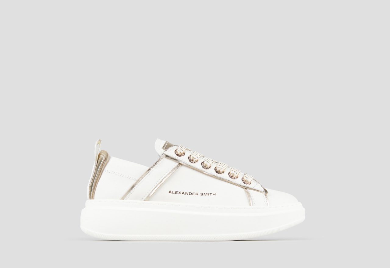 Sneakers Alexander Smith wembley woman deconstructed in white leather and gold laminated details - 1
