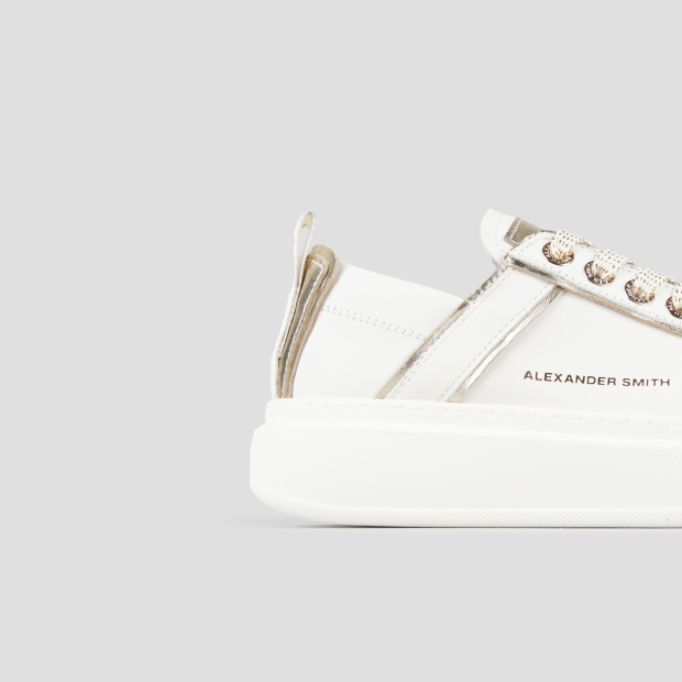 Sneakers Alexander Smith wembley woman deconstructed in white leather and gold laminated details - 3