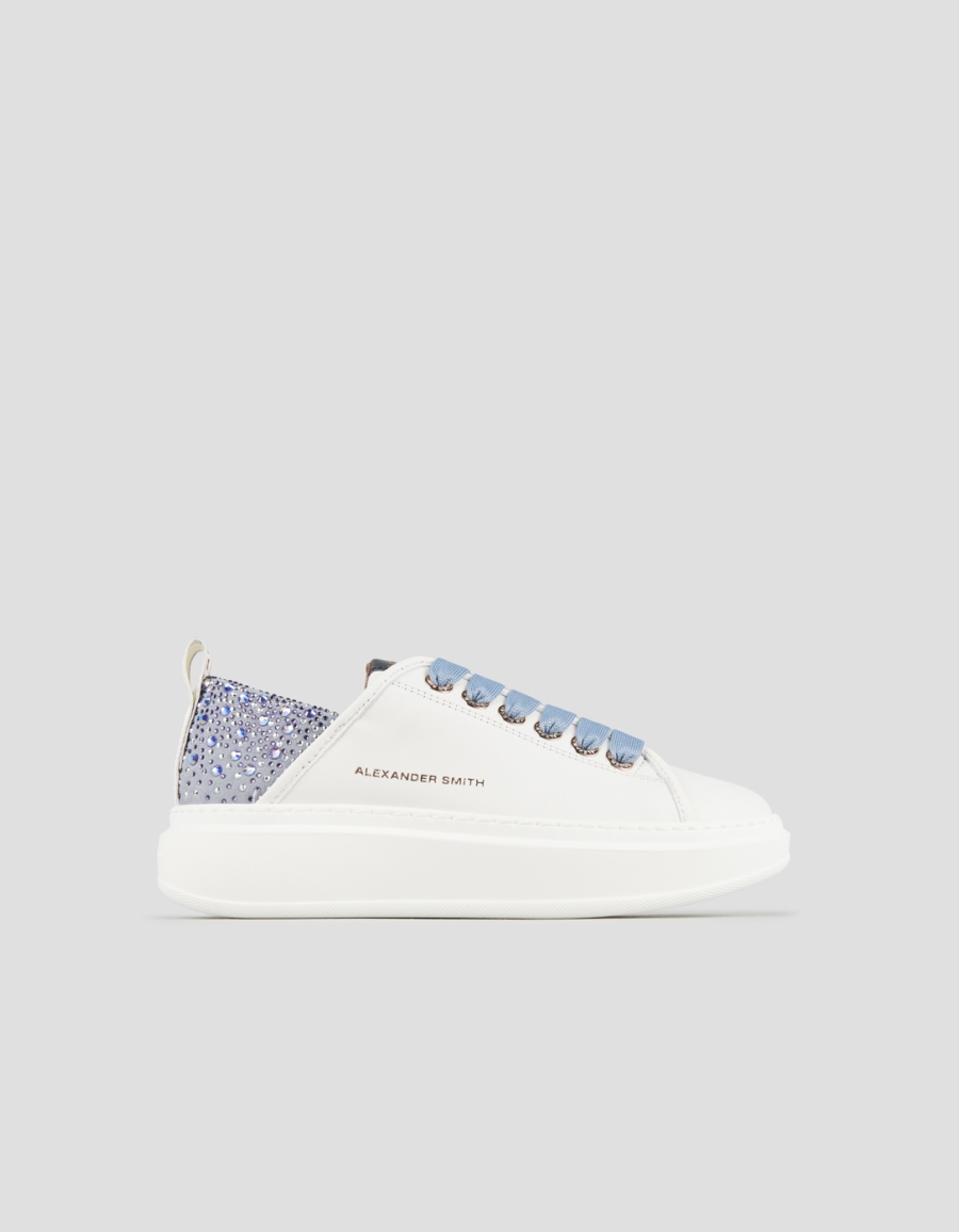 Sneakers Alexander Smith wembley woman in white leather and azure back with rhinestones - 1