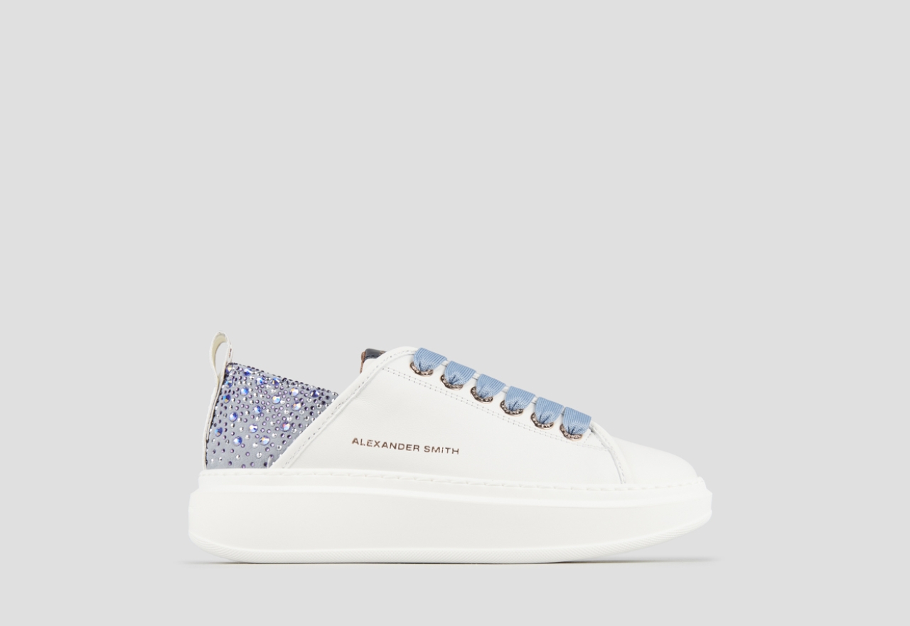 Sneakers Alexander Smith wembley woman in white leather and azure back with rhinestones - 1