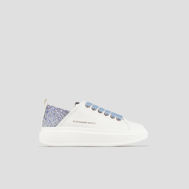 Sneakers Alexander Smith wembley woman in white leather and azure back with rhinestones - 1