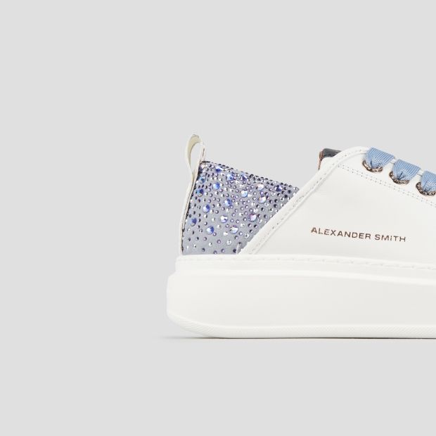 Sneakers Alexander Smith wembley woman in white leather and azure back with rhinestones - 3