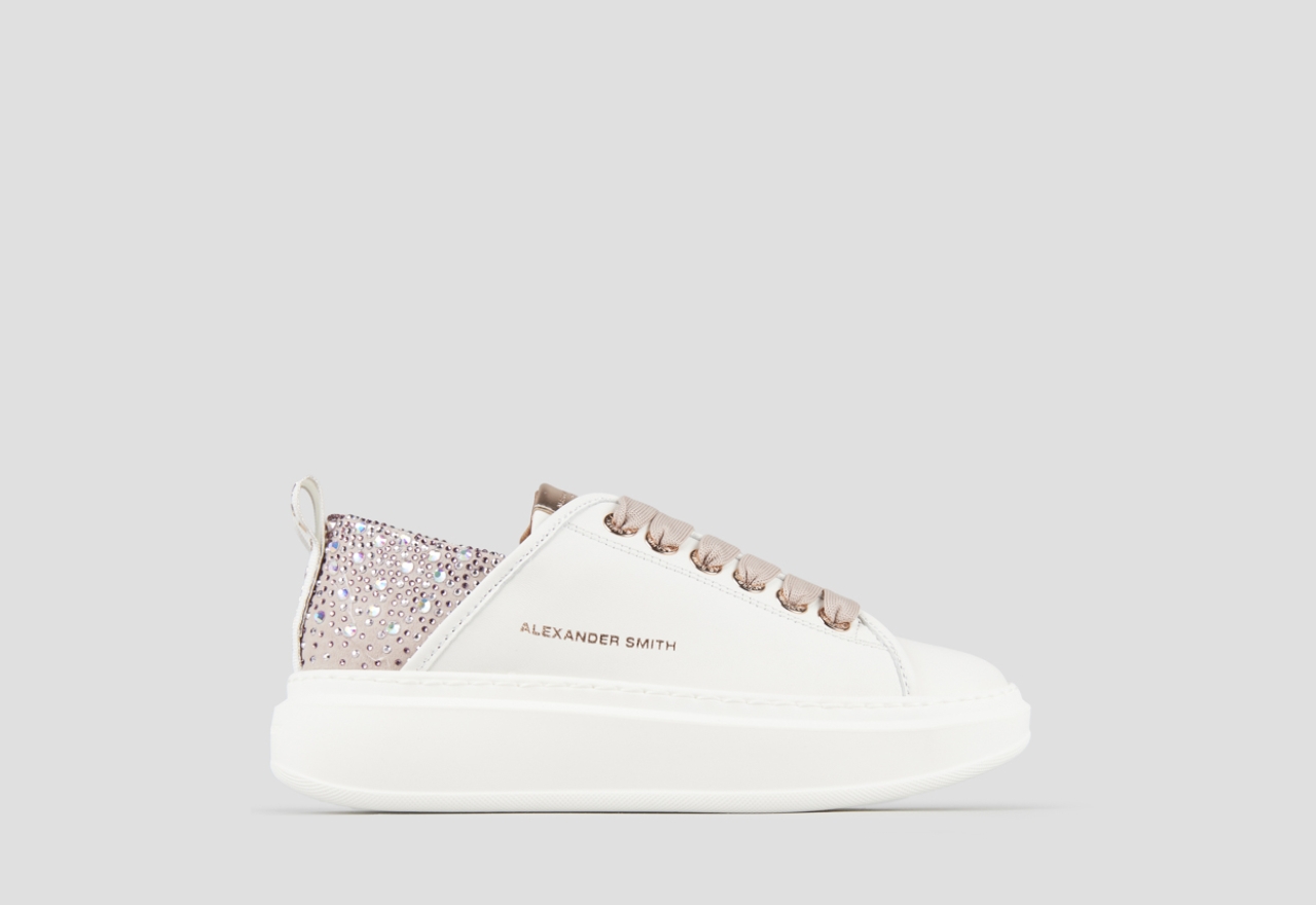 Sneakers Alexander Smith wembley woman in white leather and pink back with rhinestones - 1