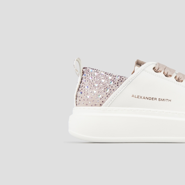 Sneakers Alexander Smith wembley woman in white leather and pink back with rhinestones - 3