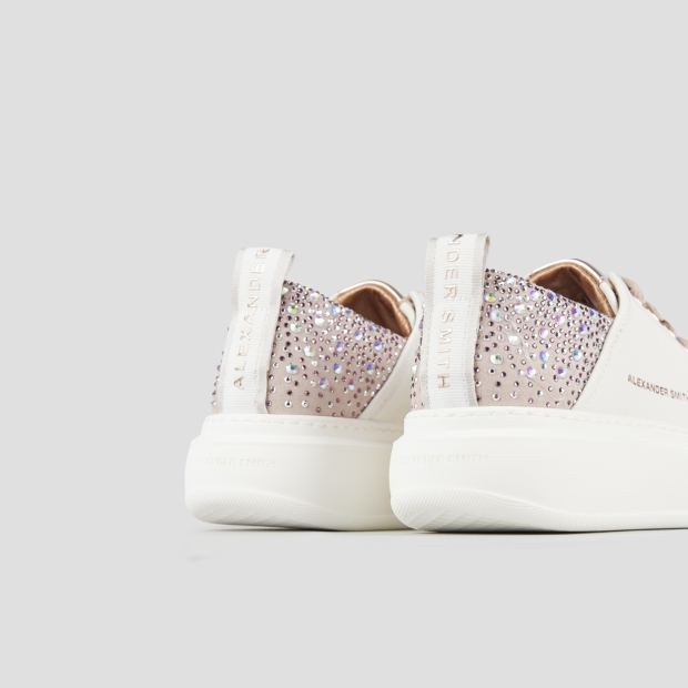 Sneakers Alexander Smith wembley woman in white leather and pink back with rhinestones - 5