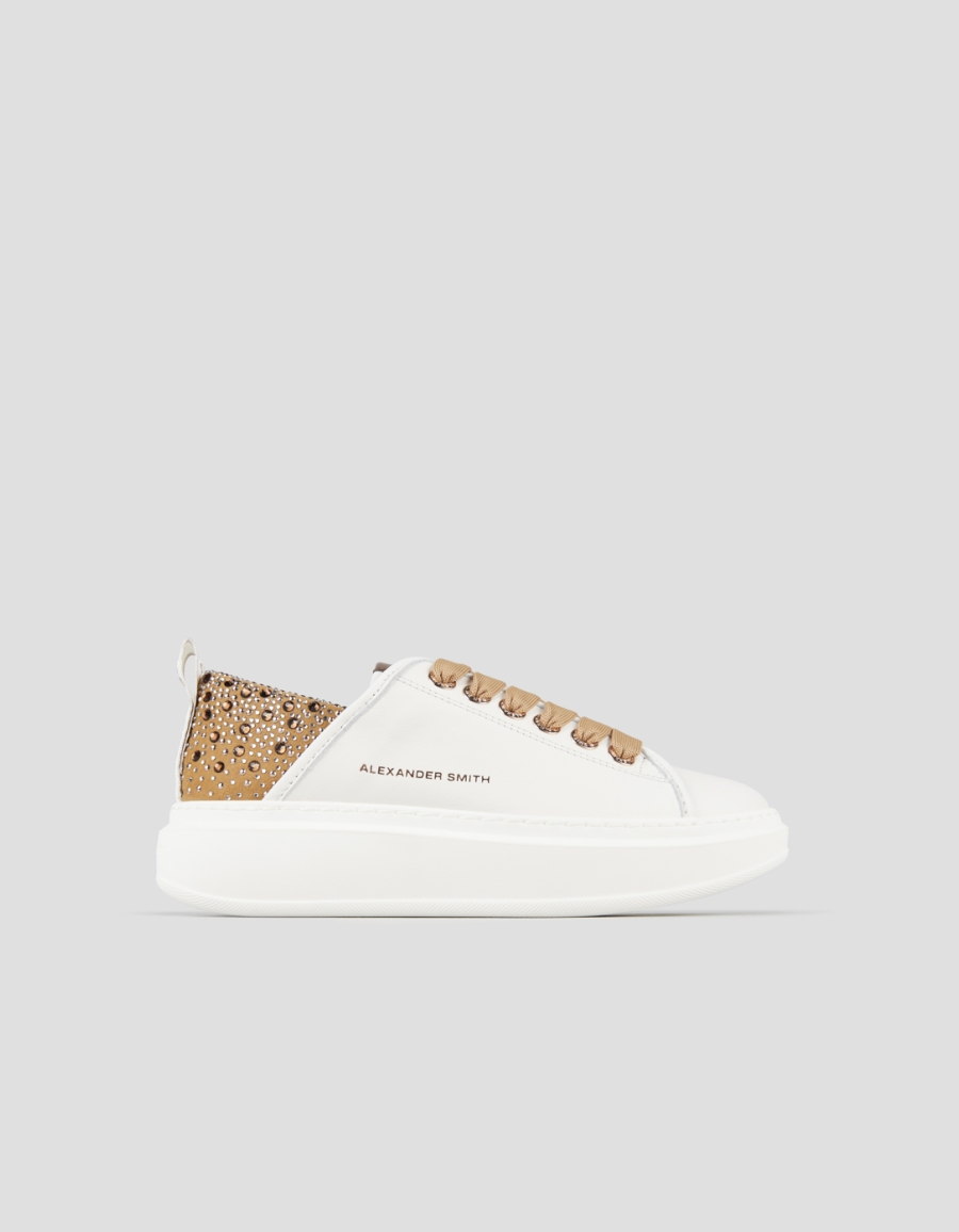 Sneakers Alexander Smith wembley woman in white leather and brown back with rhinestones - 1