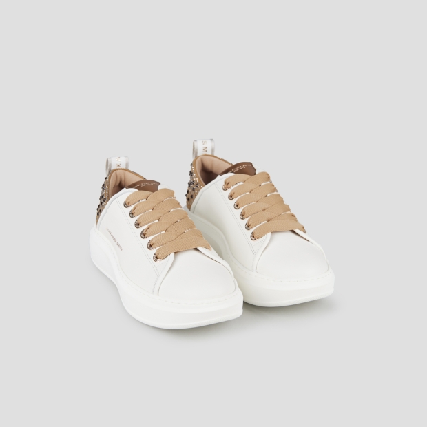 Sneakers Alexander Smith wembley woman in white leather and brown back with rhinestones - 4