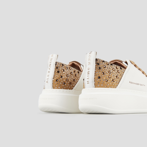 Sneakers Alexander Smith wembley woman in white leather and brown back with rhinestones - 5