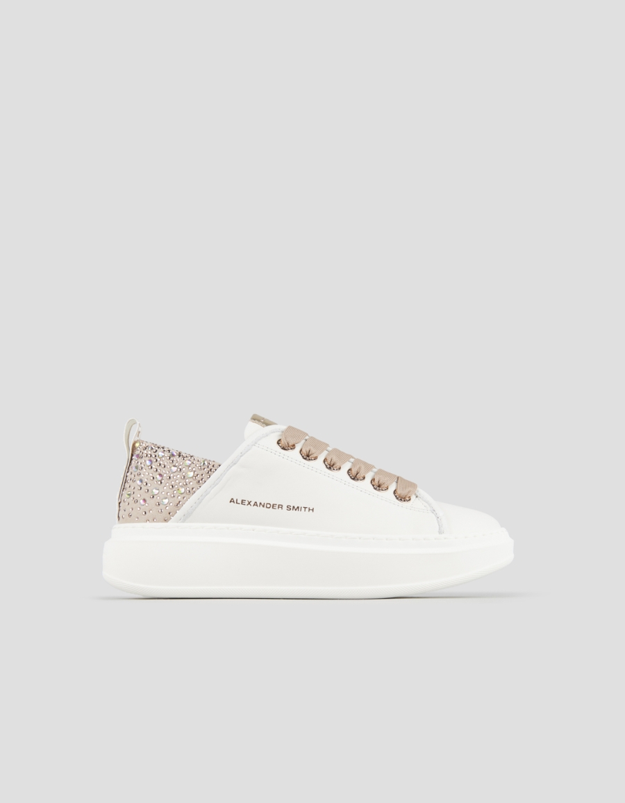 Sneakers Alexander Smith wembley woman in white leather and beige back with rhinestones - 1