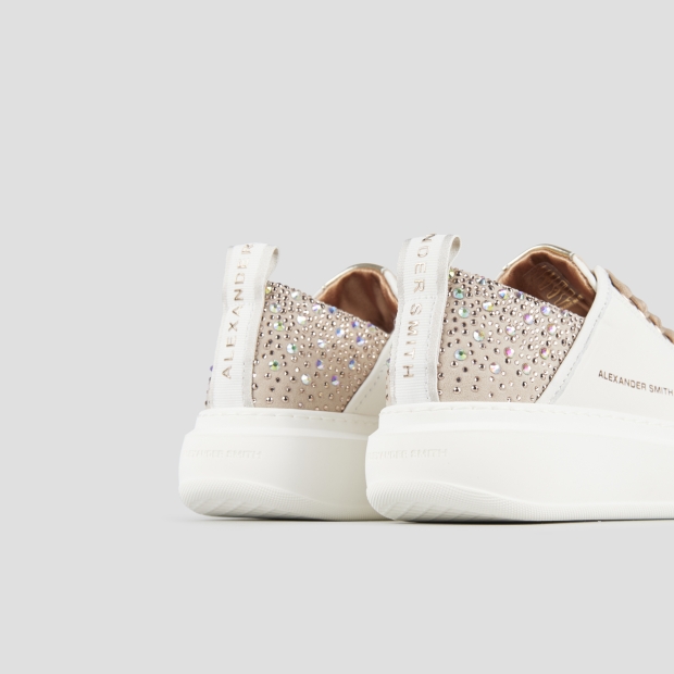 Sneakers Alexander Smith wembley woman in white leather and beige back with rhinestones - 5