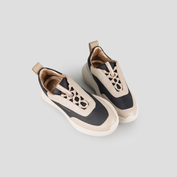 Sneakers Alexander Smith nude round lace with white stripes for women - 2